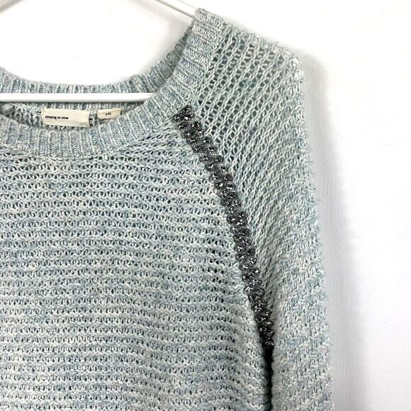 Anthropologie Sleeping on Snow Sweater Size XXS Light Blue Jewel Seams - Picture 2 of 5